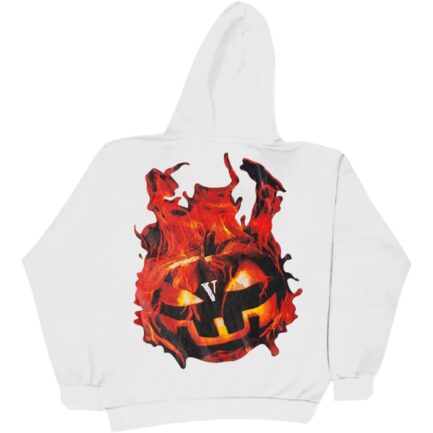 Vlone Halloween Flaming Pumpkin Hoodie – White